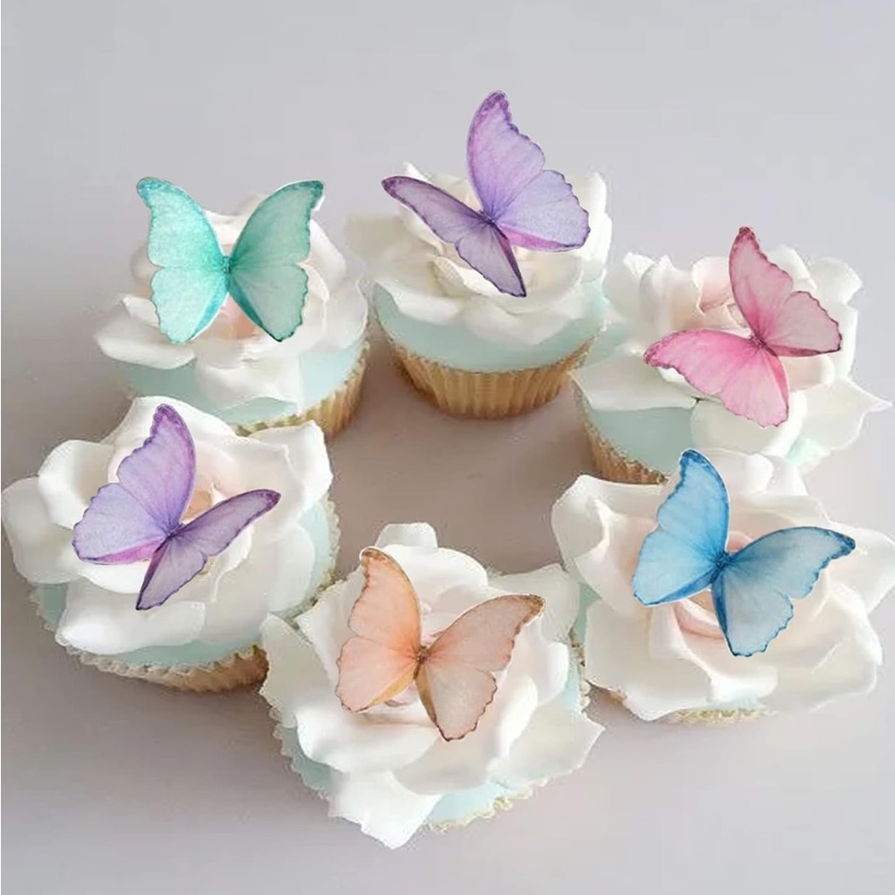 Edible Wafer Paper Butterflies Purple Colorful Cake Decorations, Cupcake Topper